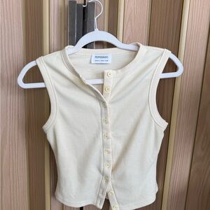 Peppermayo Yellow Ribbed Button-Up Top